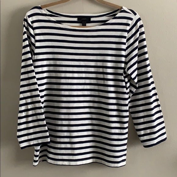 J. Crew Tops - J. Crew black/white striped 3/4 sleeves Top M